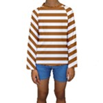 Horizontal Stripes - White and Brown Kid s Long Sleeve Swimwear