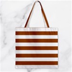 Horizontal Stripes - White and Brown Zipper Grocery Tote Bag