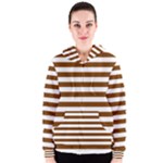 Horizontal Stripes - White and Chocolate Brown Women s Zipper Hoodie