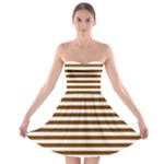 Horizontal Stripes - White and Chocolate Brown Strapless Bra Top Dress