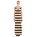 Horizontal Stripes - White and Chocolate Brown Maxi Thigh Split Dress