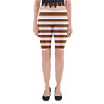 Horizontal Stripes - White and Chocolate Brown Yoga Cropped Leggings