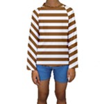Horizontal Stripes - White and Chocolate Brown Kid s Long Sleeve Swimwear