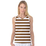 Horizontal Stripes - White and Chocolate Brown Women s Basketball Tank Top