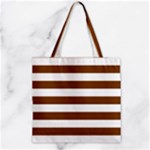 Horizontal Stripes - White and Chocolate Brown Zipper Grocery Tote Bag