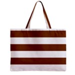 Horizontal Stripes - White and Chocolate Brown Zipper Mini Tote Bag