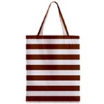 Horizontal Stripes - White and Chocolate Brown Zipper Classic Tote Bag