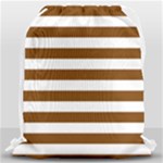 Horizontal Stripes - White and Chocolate Brown Drawstring Bag (Large)