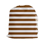 Horizontal Stripes - White and Chocolate Brown Drawstring Pouch (XXl)