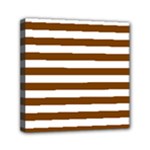 Horizontal Stripes - White and Chocolate Brown Mini Canvas 6  x 6  (Stretched)