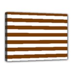 Horizontal Stripes - White and Chocolate Brown Canvas 16  x 12  (Stretched)