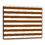 Horizontal Stripes - White and Chocolate Brown Canvas 20  x 16  (Stretched)