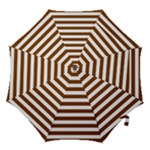 Horizontal Stripes - White and Chocolate Brown Hook Handle Umbrella (Large)