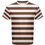 Horizontal Stripes - White and Auburn Brown Men s Cotton Tee