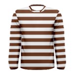 Horizontal Stripes - White and Auburn Brown Men s Long Sleeve T-shirt