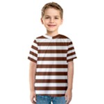 Horizontal Stripes - White and Auburn Brown Kid s Sport Mesh Tee