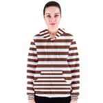 Horizontal Stripes - White and Auburn Brown Women s Zipper Hoodie