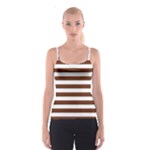 Horizontal Stripes - White and Auburn Brown Spaghetti Strap Top