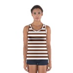 Horizontal Stripes - White and Auburn Brown Women s Sport Tank Top