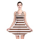 Horizontal Stripes - White and Auburn Brown Reversible Skater Dress