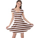 Horizontal Stripes - White and Auburn Brown Cap Sleeve Dress
