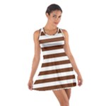 Horizontal Stripes - White and Auburn Brown Cotton Racerback Dress