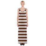 Horizontal Stripes - White and Auburn Brown Maxi Thigh Split Dress