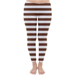 Horizontal Stripes - White and Auburn Brown Winter Leggings