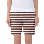 Horizontal Stripes - White and Auburn Brown Women s Basketball Shorts