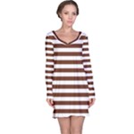 Horizontal Stripes - White and Auburn Brown Long Sleeve Nightdress
