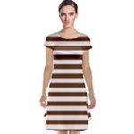 Horizontal Stripes - White and Auburn Brown Cap Sleeve Nightdress