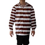 Horizontal Stripes - White and Auburn Brown Hooded Wind Breaker (Kids)
