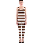 Horizontal Stripes - White and Auburn Brown OnePiece Catsuit