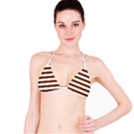 Horizontal Stripes - White and Auburn Brown Bikini Top