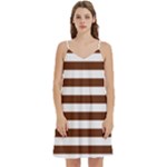 Horizontal Stripes - White and Auburn Brown Women s Reversible Sports Bra with Border