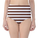 Horizontal Stripes - White and Auburn Brown High-Waist Bikini Bottoms