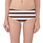 Horizontal Stripes - White and Auburn Brown Mid-Waist Bikini Bottoms