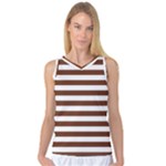 Horizontal Stripes - White and Auburn Brown Women s Basketball Tank Top