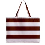 Horizontal Stripes - White and Auburn Brown Zipper Mini Tote Bag