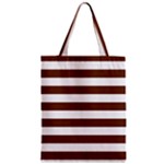 Horizontal Stripes - White and Auburn Brown Zipper Classic Tote Bag