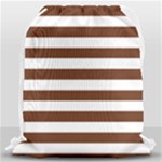 Horizontal Stripes - White and Auburn Brown Drawstring Bag (Large)