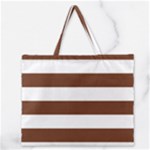 Horizontal Stripes - White and Auburn Brown Zipper Large Tote Bag
