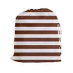 Horizontal Stripes - White and Auburn Brown Drawstring Pouch (XXl)
