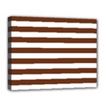 Horizontal Stripes - White and Auburn Brown Canvas 14  x 11  (Stretched)