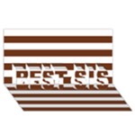 Horizontal Stripes - White and Auburn Brown BEST SIS 3D Greeting Card (8x4)