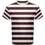 Horizontal Stripes - White and Dark Sienna Brown Men s Cotton Tee