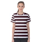 Horizontal Stripes - White and Dark Sienna Brown Women s Cotton Tee