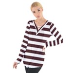 Horizontal Stripes - White and Dark Sienna Brown Women s Tie Up Tee