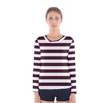 Horizontal Stripes - White and Dark Sienna Brown Women s Long Sleeve T-shirt