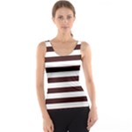 Horizontal Stripes - White and Dark Sienna Brown Tank Top